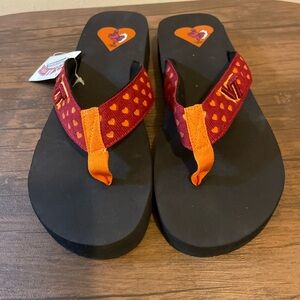 Virginia Tech Heart Pattern Flip Flops with Orange Straps size XL 11/12